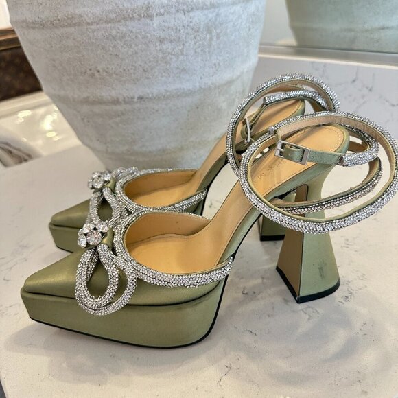 MACH & MACH Double Bow Satin Platform Pump in Pistachio Size 8US / 38EU - Picture 12 of 14